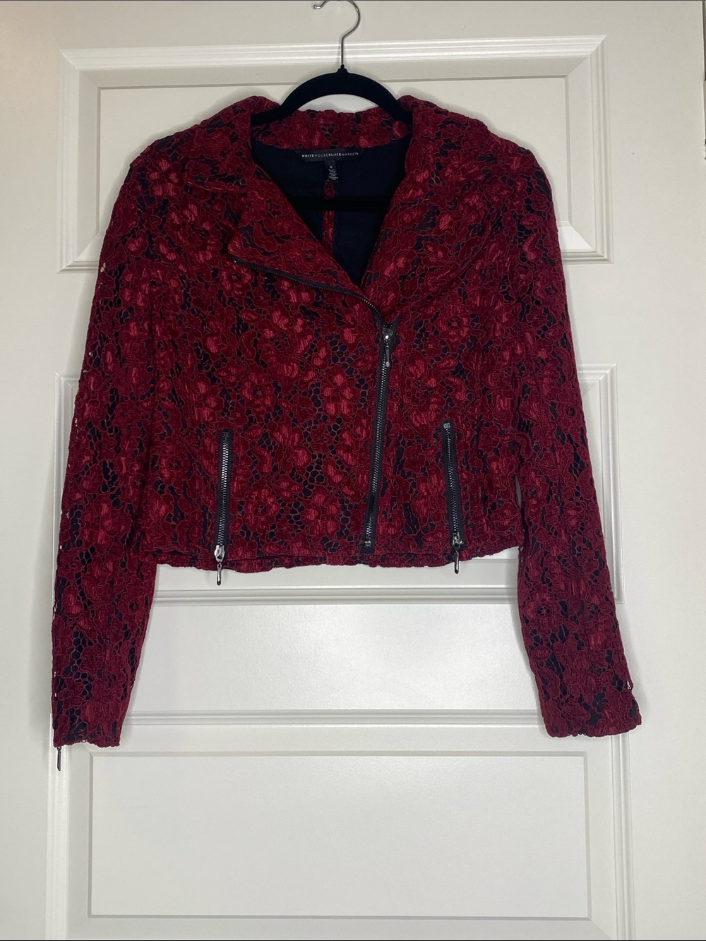 White House Black Market Red Lace Moto Jacket